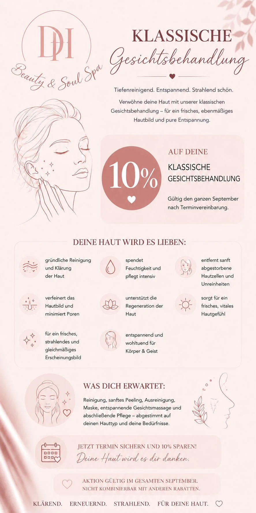 DH Beauty & Soul Spa Flyer – Brasilianische Lymphdrainage & Kosmetik in Aachen